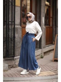 Denim Lastikli Pantolon Etek Koyu Mavi