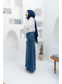 Koyu Mavi Denim Pantolon Etek