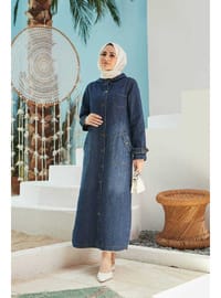 Denim Kapşonlu Kap Koyu Mavi