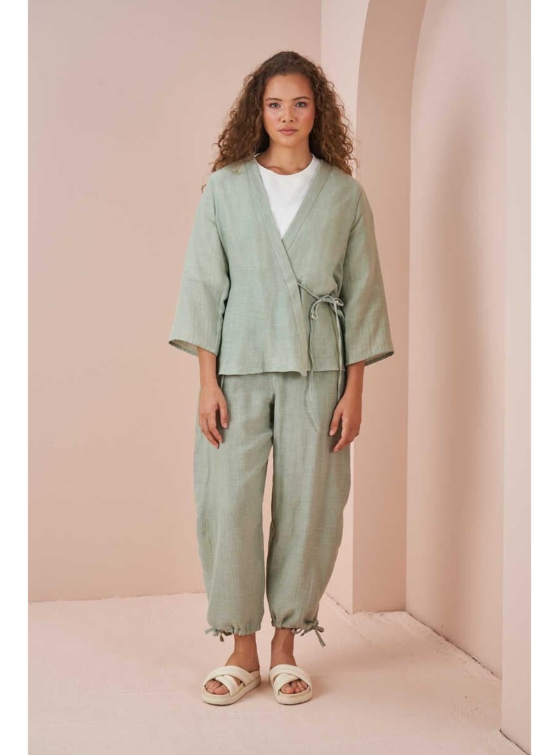 Kruvaze Kimono Müslin Bluz Yeşil
