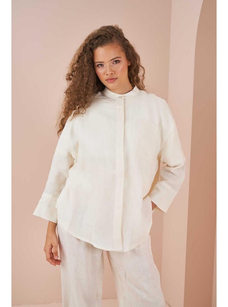 Oversize Keten Tunik Ekru