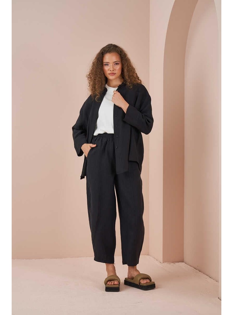 Oversize Ceket Tunik Keten Siyah