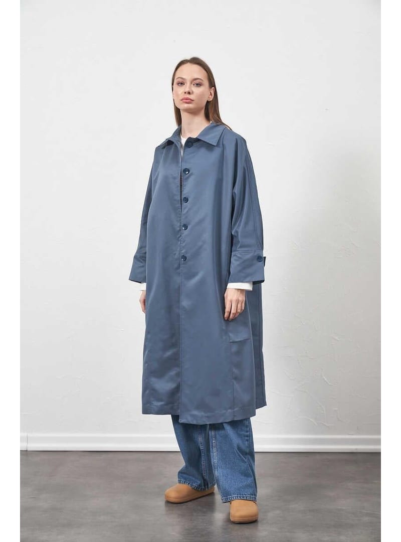 Oversize Trenchcoat Ceket İndigo