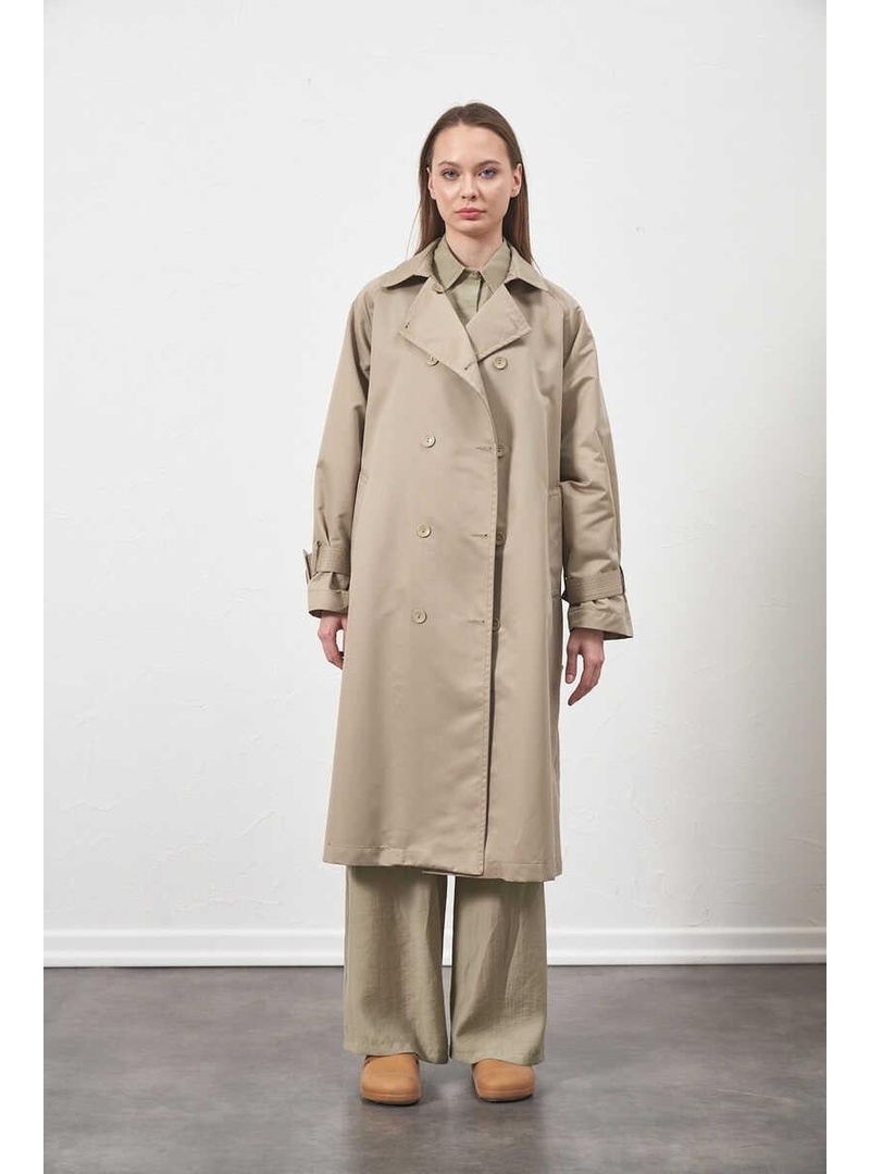 Tokalı Oversize Trenchcoat Çağla