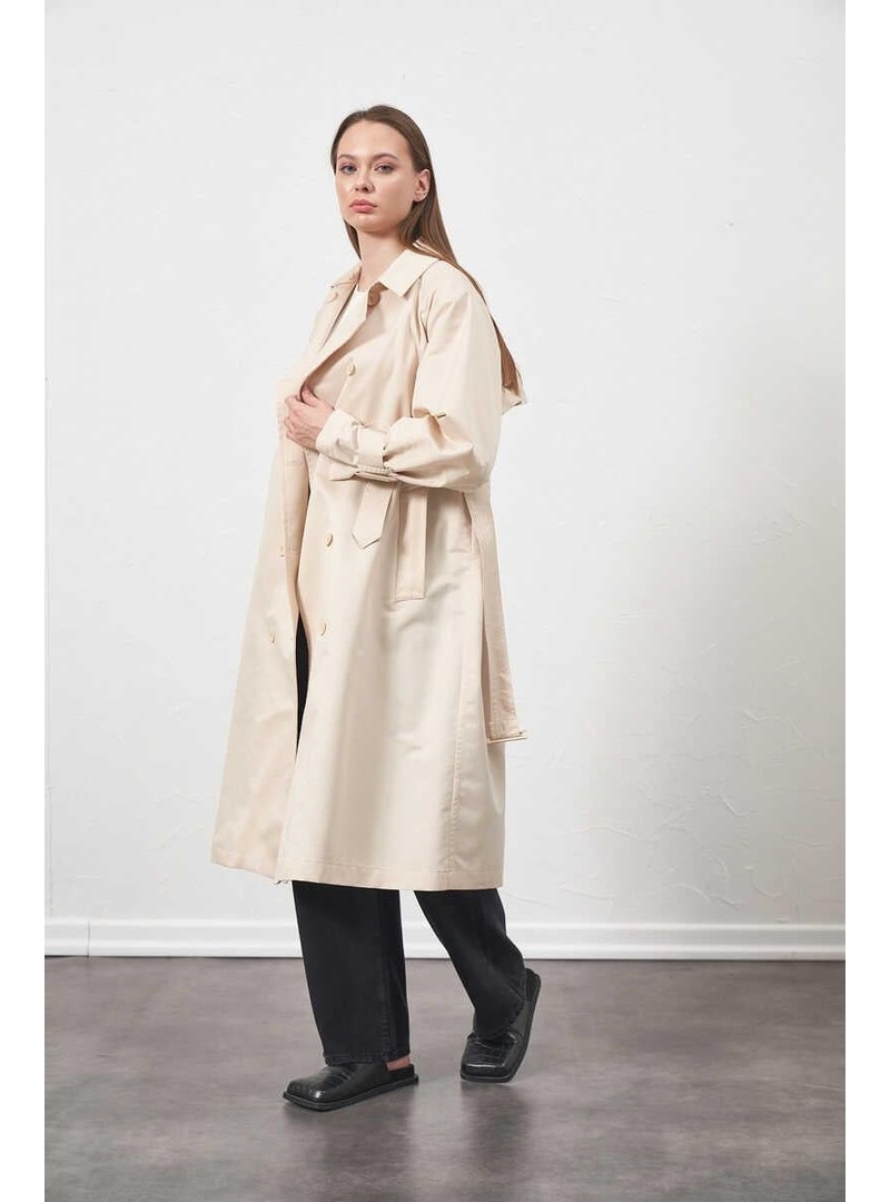 Tokalı Oversize Trenchcoat Ekru