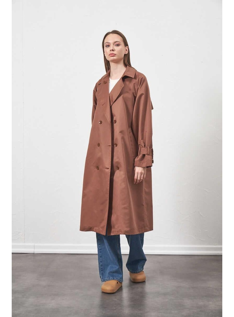 Tokalı Oversize Trenchcoat Kahve