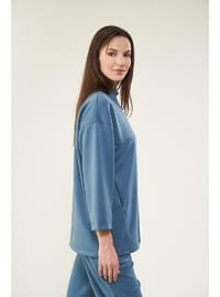 Önü Dikişli Cepli Sweatshirt İndigo