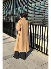 Oversize Biyeli Kaşe Kaban Deve Tüyü