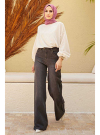 Bol Paça Denim Pantolon Koyu Gri