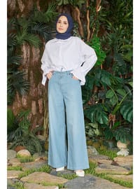 Bol Paça Denim Pantolon Açık Mavi