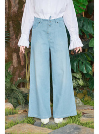 Bol Paça Denim Pantolon Açık Mavi