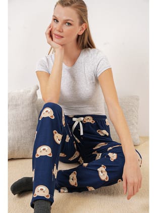 4323 Desenli Pijama Altı - F.Lacivert F.Lacivert