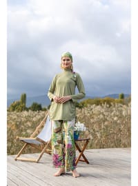 Flora Desenli Burkini Yeşil