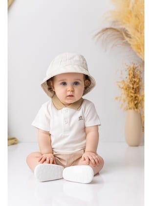 Erkek Bebek Polo Yaka T-shirt - Ekru