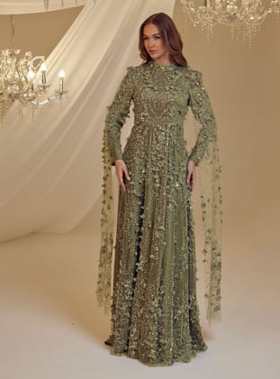AFİFE ABİYE - Yeşil- Burak Baran Fashion