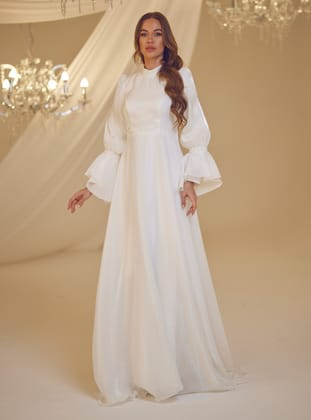 İNCİ NİKAH ABİYE ELBİSESİ - Beyaz- Burak Baran Fashion