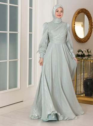 Bahar Yoryo İpek Abiye Elbise - Su Yeşili - Azra Design