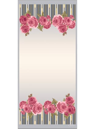 Çiçekli Desen PAVİA Seri Şal Askısı ile Birlikte 90X200 cm Gri Gülkurusu