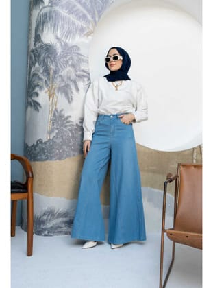 1162-Denim Pantolon Etek Açık Mavi