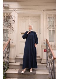 Kravat Yaka Medine İpeği Ferace Lacivert