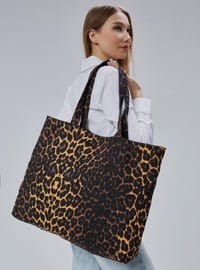 Leopar Desen Büyük Boy Çanta Kahverengi