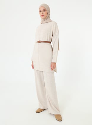 Triko Basic Tunik & Pantolon Takım - Vizon - Refka