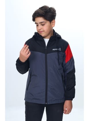 Toontoy Erkek Çocuk Sport Baskılı Kapüşonlu Yağmurluk Füme
