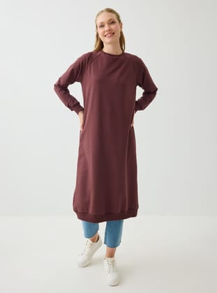 Bisiklet Yaka Uzun Sweatshirt - Kızıl Kahve - Benin