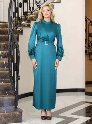 Lara Saten Abiye Elbise - Yeşil - Elben Moda