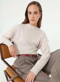 Bisiklet Yaka Basic Triko Kazak Krem