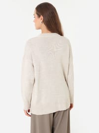 Bisiklet Yaka Basic Triko Kazak Krem