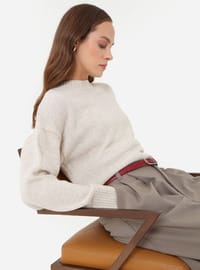 Bisiklet Yaka Basic Triko Kazak Krem
