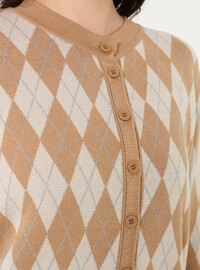Triko Takım - Argyle Desenli Camel