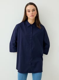 Geniş Manşet Detaylı Bluz / Gömlek - Lacivert - Benin