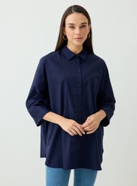 Geniş Manşet Detaylı Bluz / Gömlek - Lacivert - Benin
