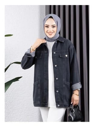 Kadın Cep Detaylı Denim Kot Ceket
