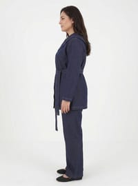 Denim Bebe Yaka Detaylı Büyük Beden Tunik Koyu Lacivert Alia