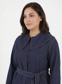 Denim Bebe Yaka Detaylı Büyük Beden Tunik Koyu Lacivert Alia