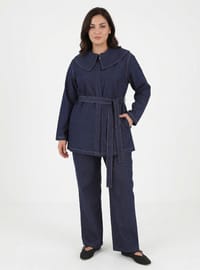 Denim Bebe Yaka Detaylı Büyük Beden Tunik Koyu Lacivert Alia