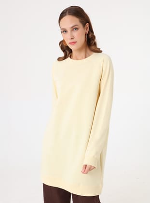 Bisiklet Yaka Reglan Kollu Sweatshirt - Açık Sarı - Benin