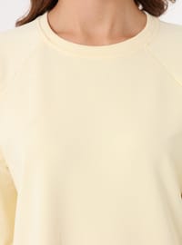 Bisiklet Yaka Reglan Kollu Sweatshirt Açık Sarı