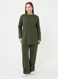 Nervür Dikişli Tunik & Pantolon Takım - Koyu Haki