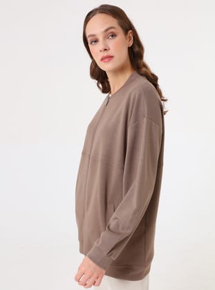 Basic Tasarım Dökümlü Sweatshirt - Vizon - Benin