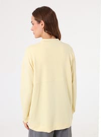 Dökümlü Fermuarlı Cepli Sweatshirt Açık Sarı