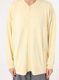 Dökümlü Fermuarlı Cepli Sweatshirt Açık Sarı