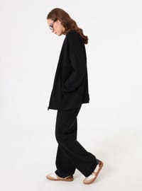 Dökümlü Fermuarlı Sweatshirt Siyah