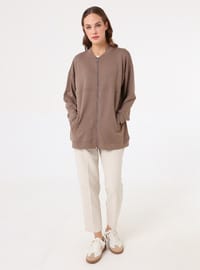 Dökümlü Fermuarlı Sweatshirt - Vizon