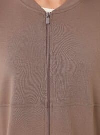 Dökümlü Fermuarlı Sweatshirt - Vizon