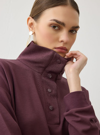 Yumuşak Kumaşlı Çıtçıt Detaylı Tunik&Pantolon Takım - Mürdüm - Refka