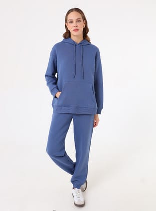 Oversize Sweatshirt ve Eşofman Altı İkili Takım - İndigo - Benin